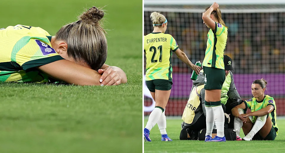The Matildas could be without Steph Catley for their Asian Cup quarter-final after a nasty blow to the head saw her forced off the field against Korea. Pic: Getty