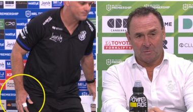 Bulldogs defeat Canberra Raiders, Cameron Ciraldo press conference, damages hand in shattered glass, GIO Stadium venue, video, highlights