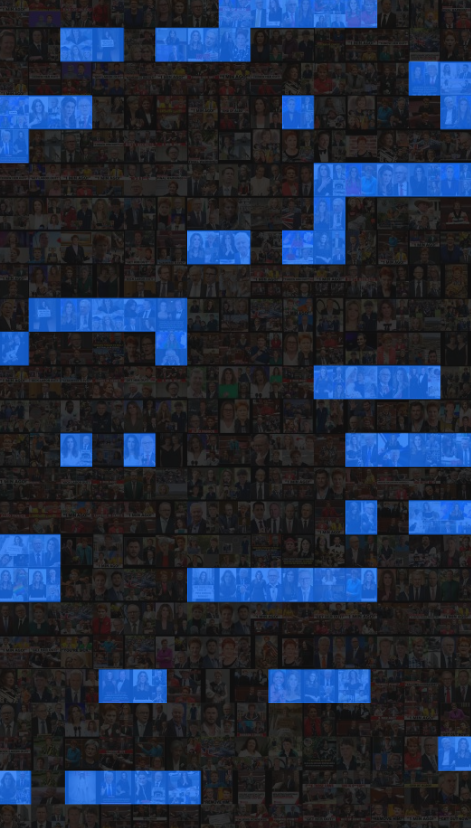 A large image mosaic. 63 of the squares are blue.