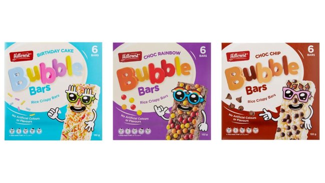 Three flavours of Hillcrest rice crispy bars found to contain rubber were recalled from Aldi stores nationally.