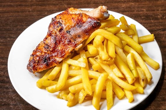 Chicken and chips at Croxton Roosters in Thornbury.