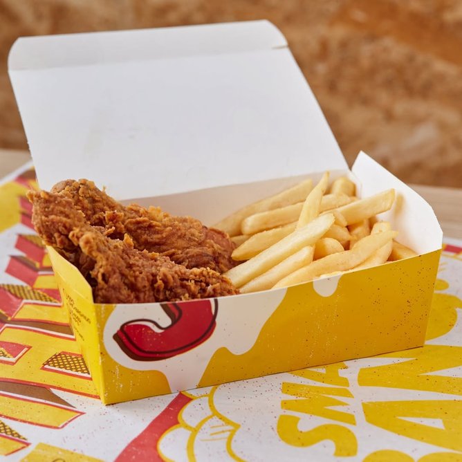 Chicken Treat fried chicken and chips.