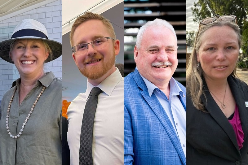 composite image of two women and two men smiling