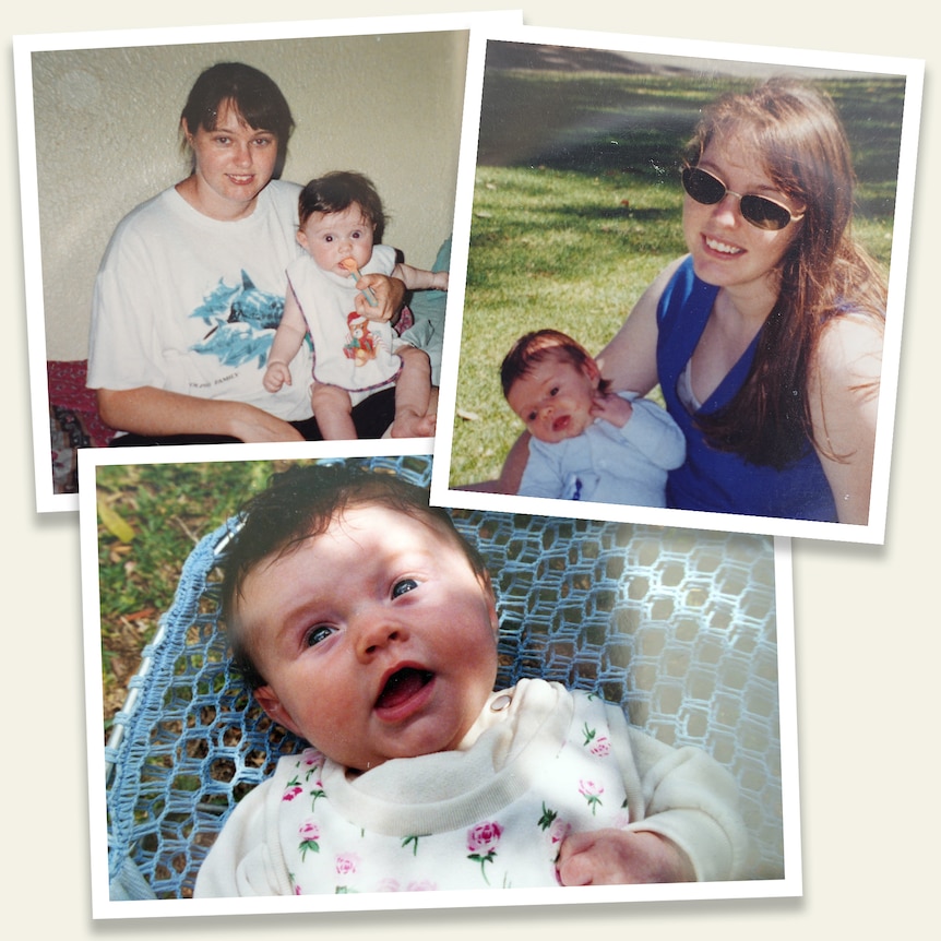 A lady in sunglasses holding a newborn baby sitting in a park.