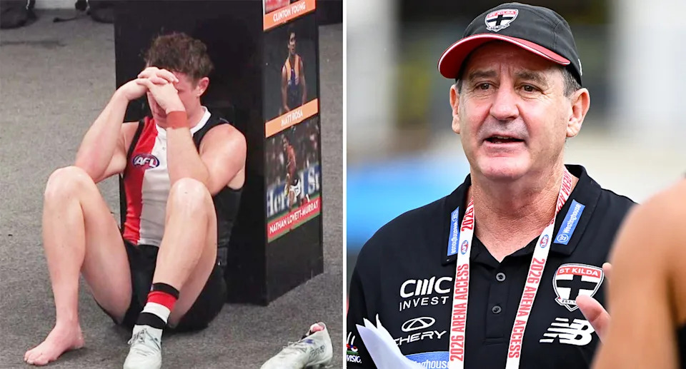 From left to right, St Kilda star Ryan Byrnes and coach Ross Lyon.