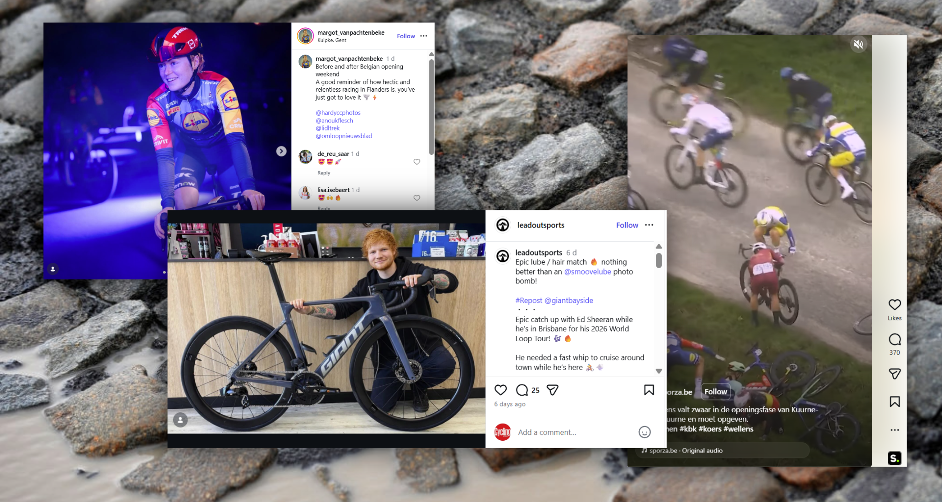 Screenshots on top of a photo of cobbles