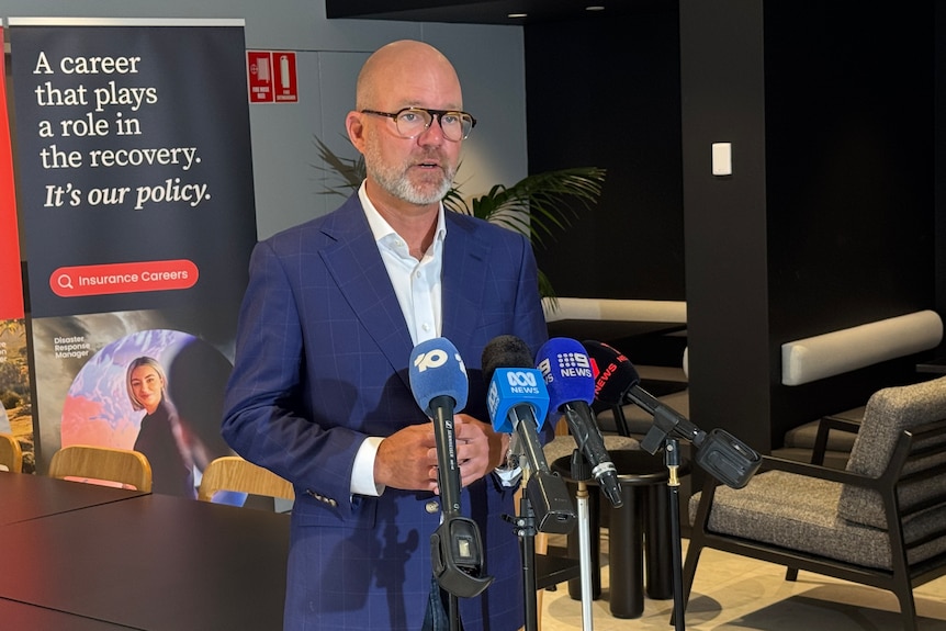 Insurance Council of Australia CEO, Andrew Hall speaks to the media.
