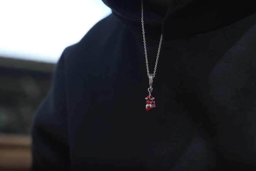 A closeup of a necklace 