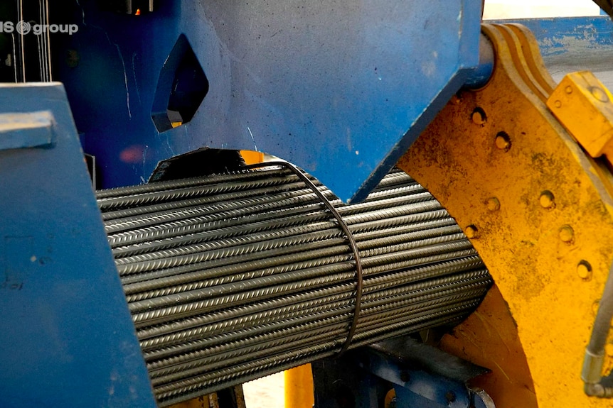 A roll of steel bars produced in a steel mill