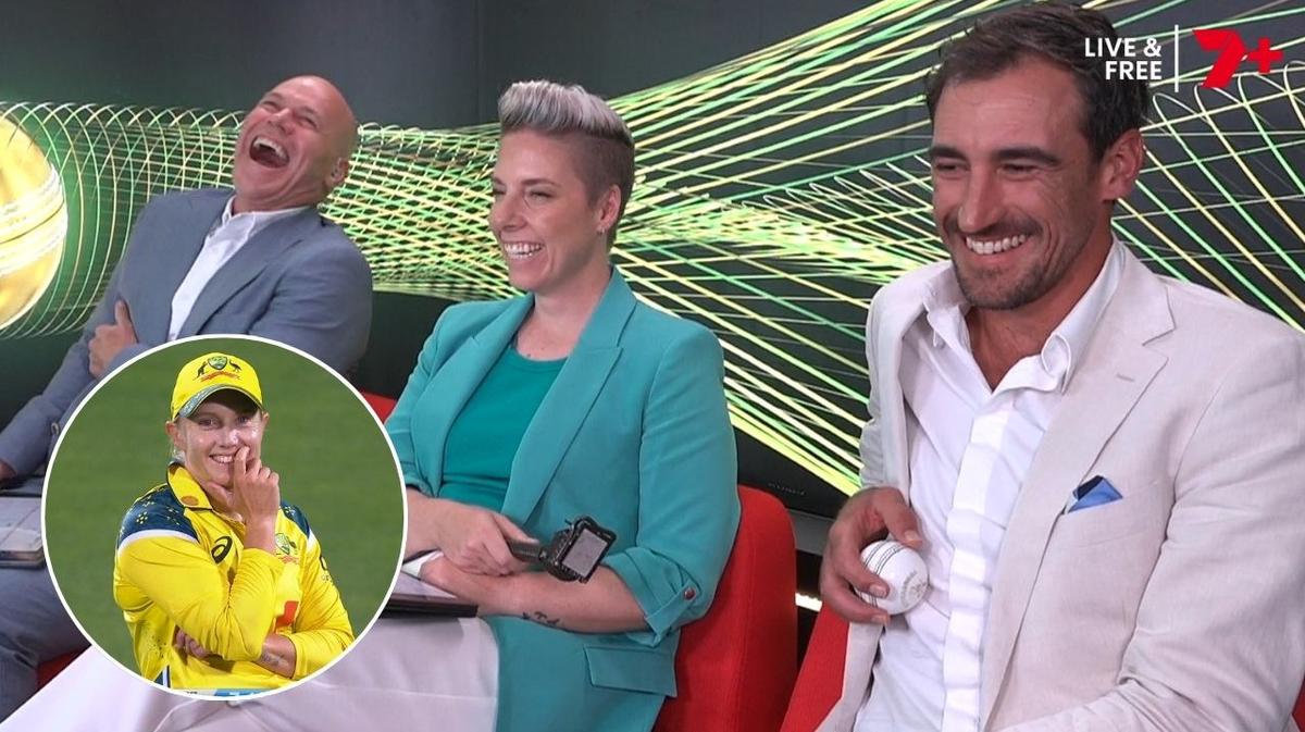 Mitchell Starc’s five-word reaction to wife Alyssa Healy’s first ball in international cricket