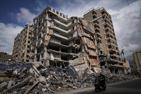 The aftermath of an Israel Defence Forces strike in the area of Dahiye, Beirut, Lebanon earlier this week.