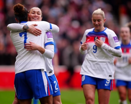 England v Iceland - FIFA Women's World Cup - UEFA Qualifiers - Group A3 - City GroundEngland's Lucy Bronze (second left) celebrates with team-mate Lauren James after scoring their side's first goal of the game during the FIFA Women's World Cup UEFA Qualifier match at the City Ground, Nottingham. Picture date: Saturday March 7, 2026. PA Photo. Photo credit should read: Bradley Collyer/PA Wire.
RESTRICTIONS: Use subject to restrictions. Editorial use only, no commercial use without prior consent from rights holder.