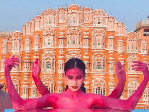 The model also did a photoshoot in pink color in front of Hawa Mahal.