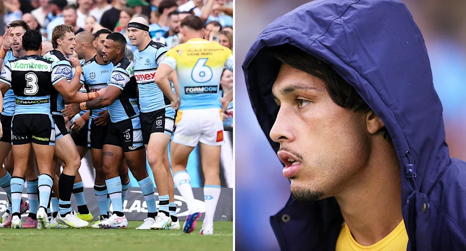 Tino Fa'asuamaleaui alongside Titans and Sharks players.