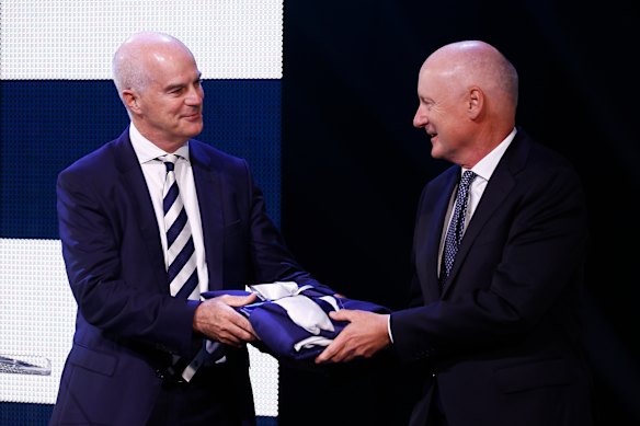 Craig Drummond (left) is expected to replace Richard Goyder as the new AFL Commission chairman on Wednesday.