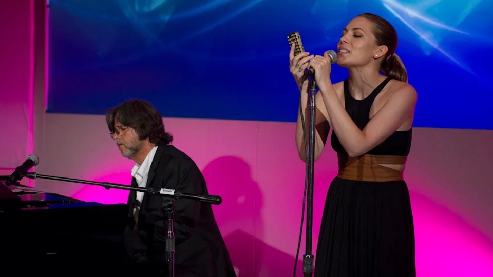 Skylar Grey, singer and songwriter, and Patrick Leonard, songwriter and music producer, perform at the Bloomberg Next Big Thing Summit in Half Moon Bay, California, U.S., on Monday, June 17, 2013. David Paul Morris&sol;Bloomberg via Getty Images