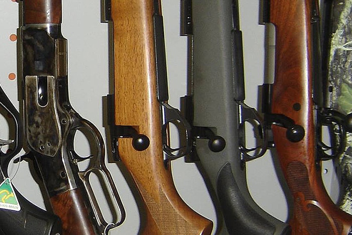 Rifles on display at Tasmanian firearms seller.