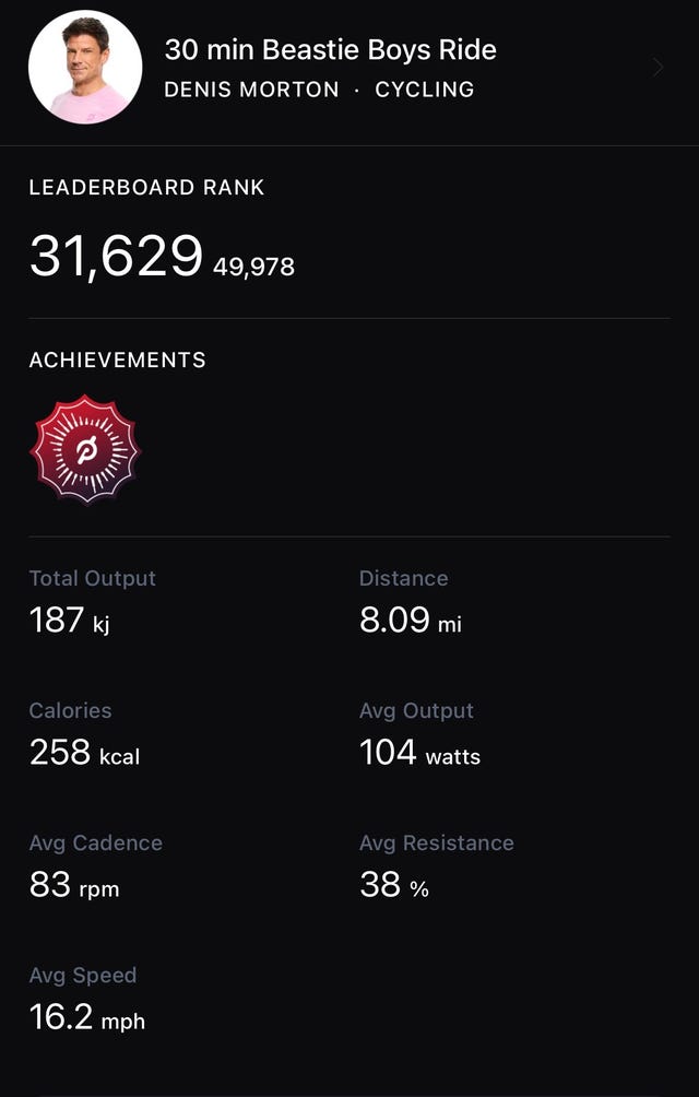 Cycling workout summary with metrics.