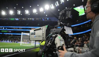 A television camera during the Premier League match between Tottenham Hotspur and Wolverhampton Wanderers