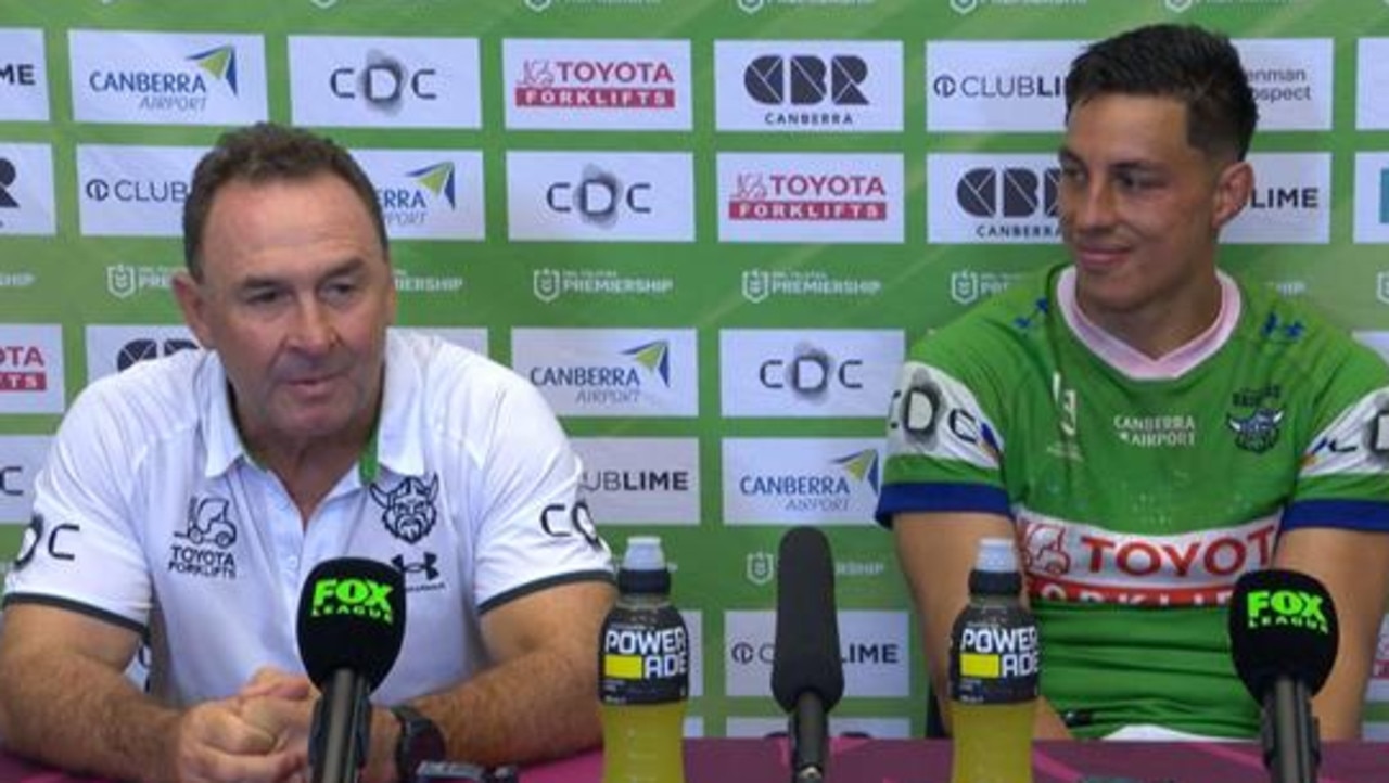 Ricky Stuart press conference, Golden Point, Canberra Raiders vs Manly Sea Eagles, Ethan Sanders, Joe Tapine, Round 1