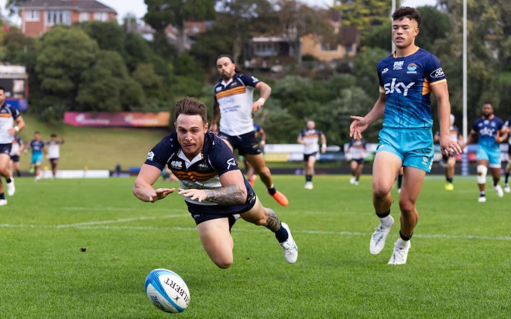 Brumbies winger Corey Toole scores against Moana Pasifika.
