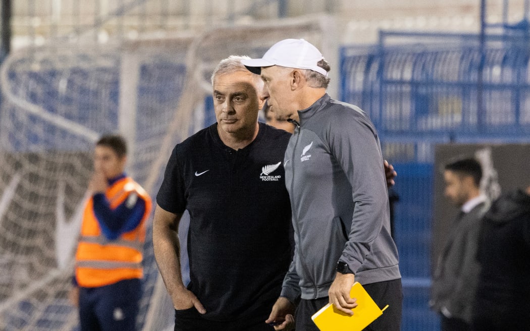New Zealand All Whites coach Darren Bazeley and assistant Simon Elliott.