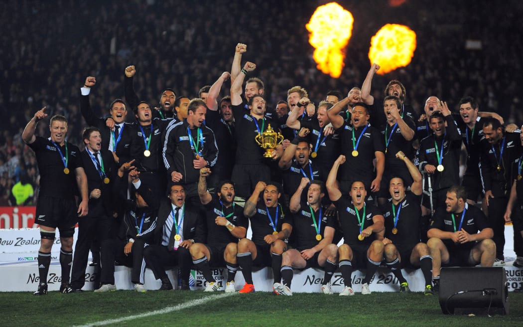 The All Blacks celebrate victory after winning the 2011 Rugby World Cup final