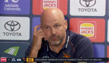 Matthew Nicks press conference; Adelaide Crows vs Geelong Cats, result, score, Crow coach slams poor start, video