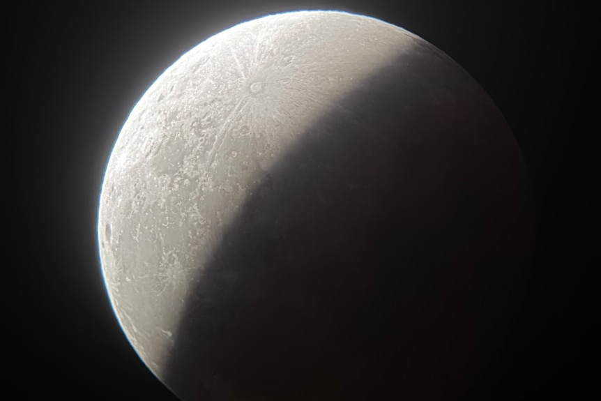 Upclose image of moon with shadow