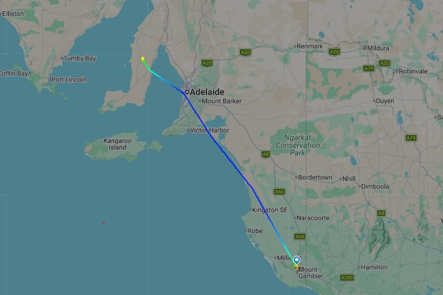A flight map showing a flight from Mount Gambier to Maitland