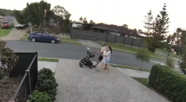 Kate is seen holding April on a walk in her local suburb.
