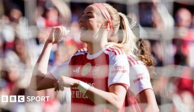 Chloe Kelly celebrates scoring for Arsenal in the WSL against West Ham