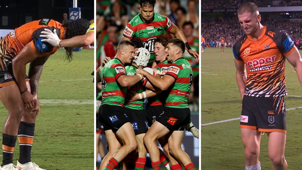 South Sydney Rabbitohs defeat Wests Tigers, Jarome Luai and Adam Doueihi injury updates, Latrell Mitchell swinging arm, eight point try, Jye Gray