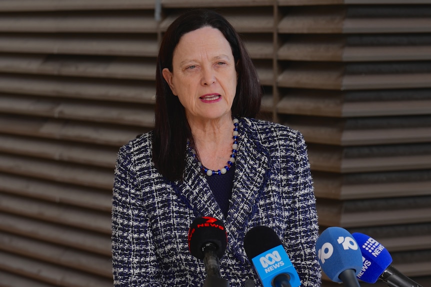 Vicky Sheppeard outside with microphones in front of her