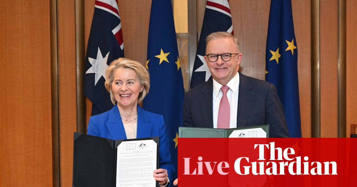 Australia politics live: PM says new trade deal with EU means cheaper wine, biscuits and pasta; war sends consumer confidence to record low | Australia news
