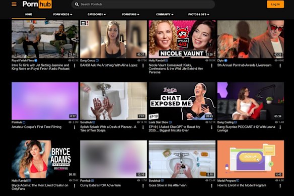 Pornhub’s G-rated Australian homepage.