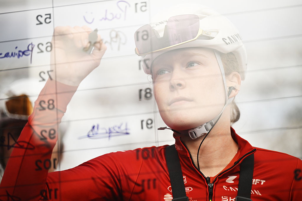 SIENA, ITALY - MARCH 07: Puck Pieterse of Netherlands and Team Fenix-Premier Tech signing prior to the 12th Strade Bianche Donne 2026 a 133km one day race from Siena to Siena / #UCIWWT / on March 07, 2026 in Siena, Italy. (Photo by Luc Claessen/Getty Images)