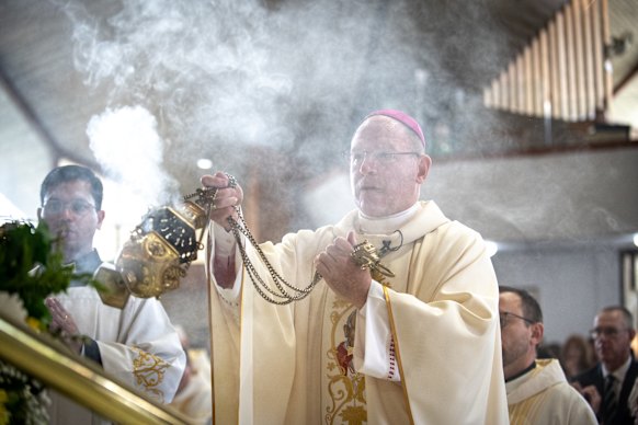 Bishop Anthony Randazzo leads mass at St Patrick’s Catholic Church in East Gosford in 2022.