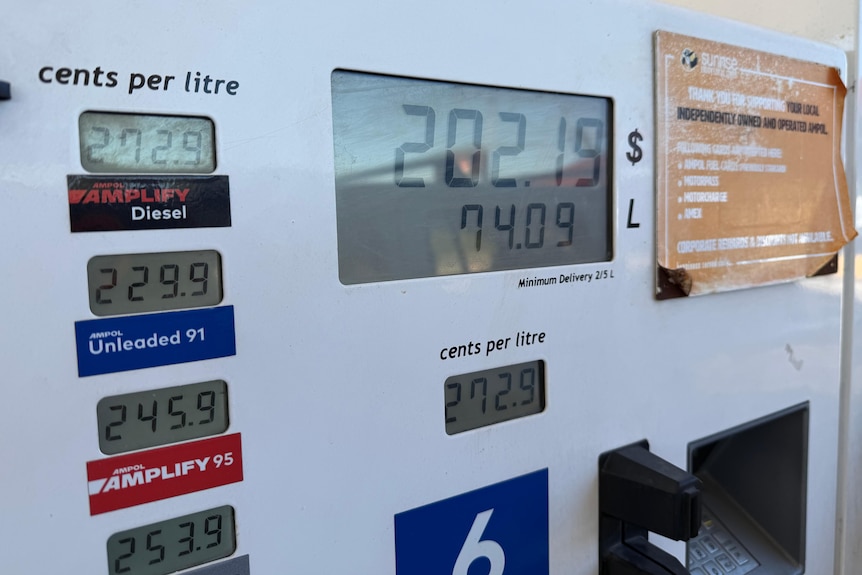 High fuel prices displayed on gauges on a petrol bowser.