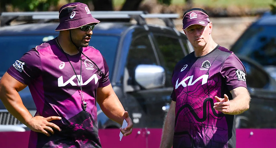 On the left is former Broncos assistant Ben Te'o and head coach Michael Maguire on right.