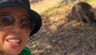 Dannii Minogue goes quokka spotting on Rottnest Island in Western Australia