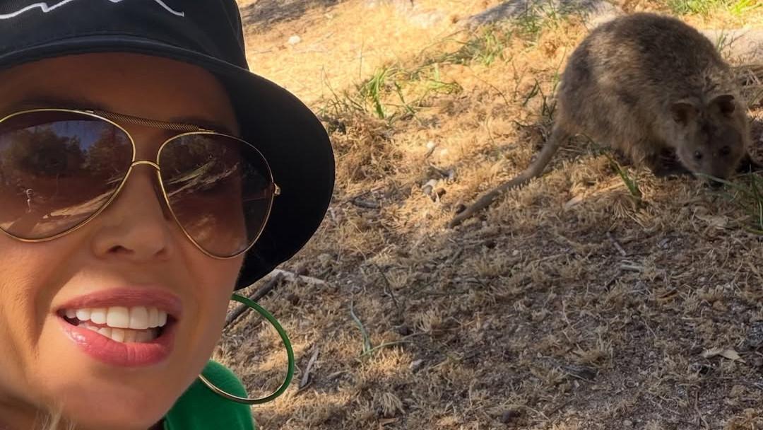 Dannii Minogue goes quokka spotting on Rottnest Island in Western Australia