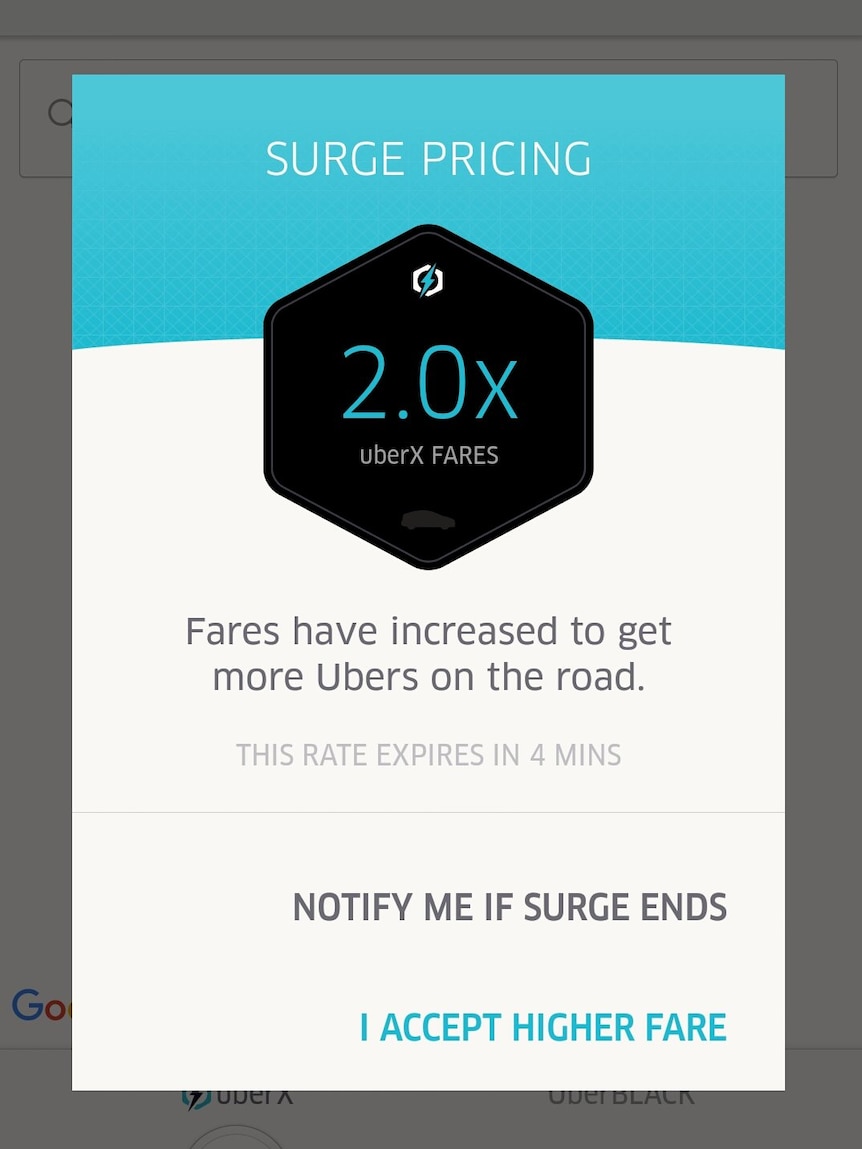A screenshot showing information from Uber about cost increases.
