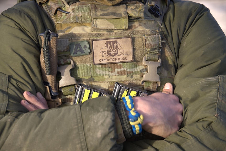 Close up of an Australian Soldier wearing an Operation Kudu patch.