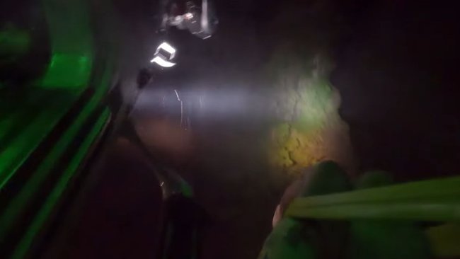 The view from the rescue helicopter showing the steep drop to the point in the gorge where the teenagers became trapped by rapidly rising water.