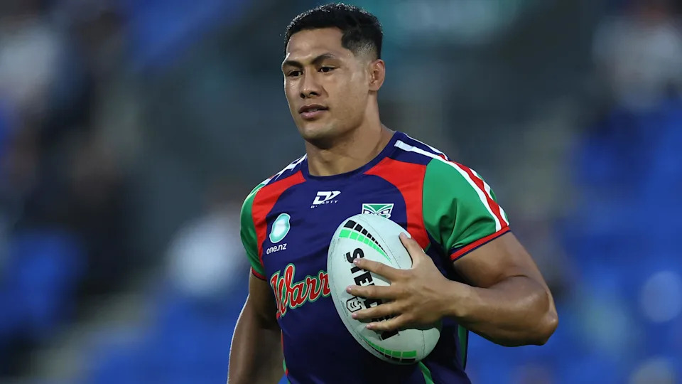 Roger Tuivasa-Sheck wearing the blue, red and green New Zealand Warriors jersey during the round two NRL match against Canberra Raiders at Go Media Stadium, on March 13, 2026, in Auckland, New Zealand