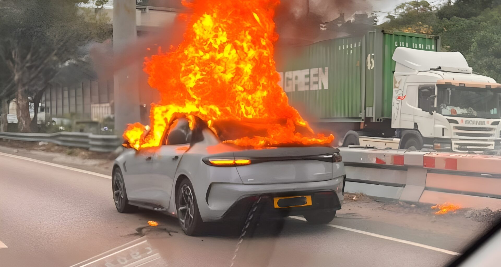 BYD Seal erupts traffic chaos, driver escapes moments before cabin collapse in Hong Kong