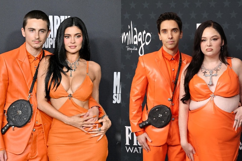 Chalamet and Jenner at the Marty Supreme LA premiere (left) and Statler's and Downs's Critics Choice recreation 