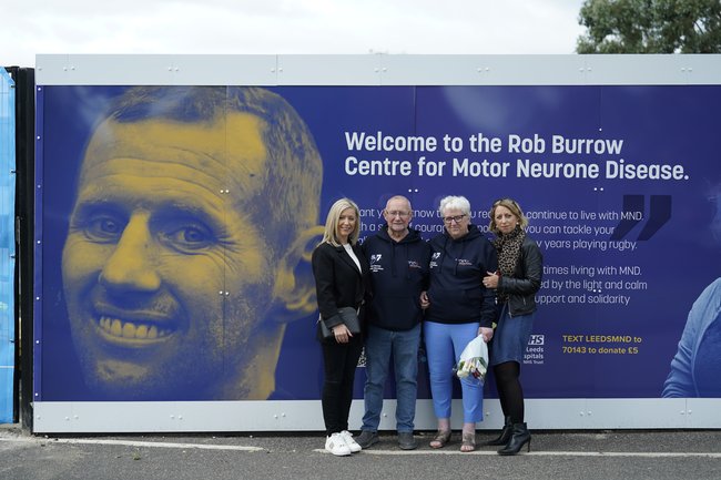 Rob Burrow's family, (L-R) sister Claire Burnett, father Geoff Burrow, mother Irene Burrow and sister Joanne Hartshorn, during a ground breaking ceremony at the £6 million Rob Burrow Centre for Motor Neurone Disease in Leeds, one day after the ex-rugby league player's death was announced.