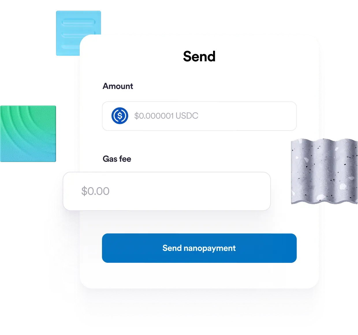 UI screen showing USDC being sent with Nanopayments
